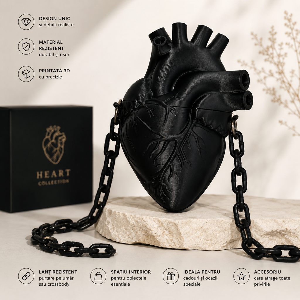 Geantă Anatomical Heart – Geantă 3D Printată în Formă de Inimă | Design Unic, Modern și Rezistent